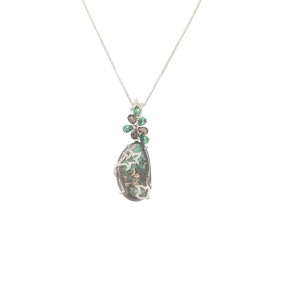White Gold Floral Diamond And Multi-Gem Pendant
